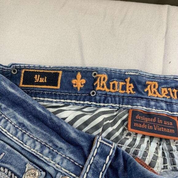 Rock Revival Women Yui Easy Bootcut Embellished Gem Pockets Blue Jeans Sz 30 - Picture 2 of 11